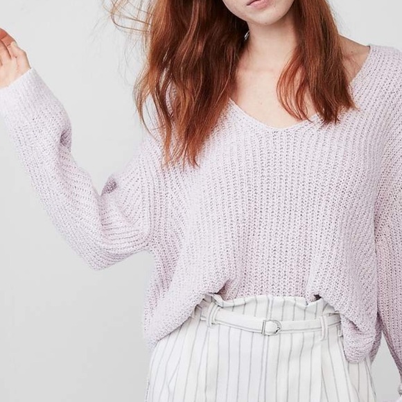 Express Lavender Oversized Shaker V-Neck Sweater - Picture 2 of 6